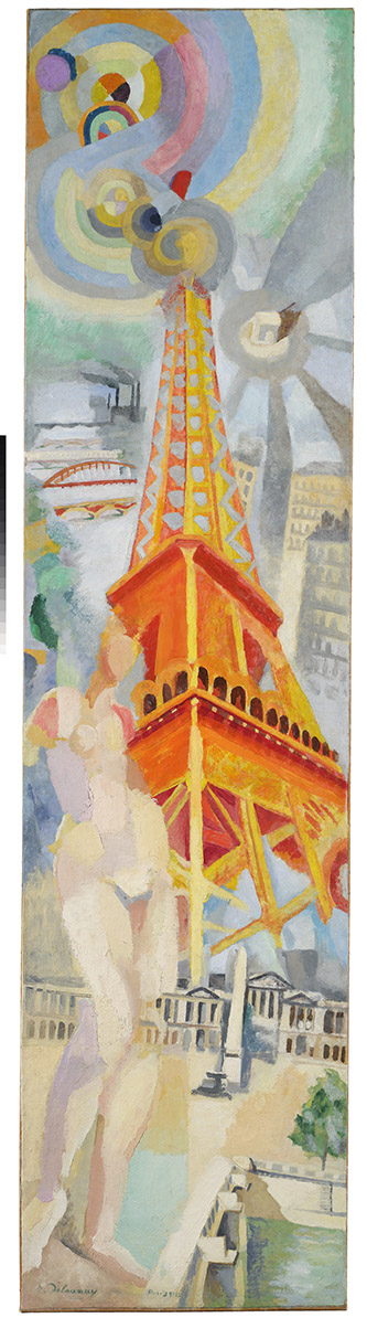 Robert Delaunay, Paris – Die Frau und der Turm (Ville de Paris – La femme et la tour), 1925. Huile sur toile, 52,5 x 207,5 cm. Staatsgalerie Stuttgart. Photo © BPK, Berlin, Dist. RMN-Grand Palais / image Staatsgalerie Stuttgart.