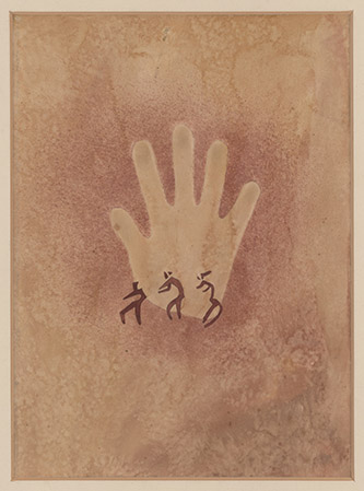 Main avec trois personnages, Relevé d'Elisabeth Pauli, Egypte, 1933. © Institut Frobenius, Francfort-sur-le-Main.