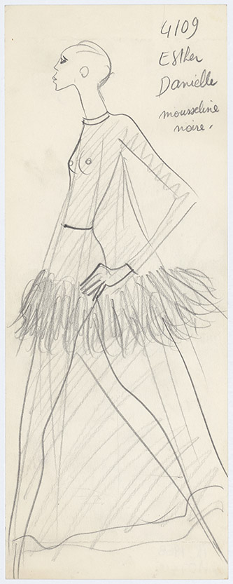 Croquis original d’une robe du soir. Collection haute couture automne-hiver 1968. © Yves Saint Laurent.