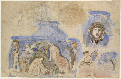 Henry Cros, Étude pour le vase à sujet pastoral, Vers 1895-1900. Crayon, aquarelle. H. 29,5 ; L. 36 cm. Don André Peytel, 1926. Inv. 25157A