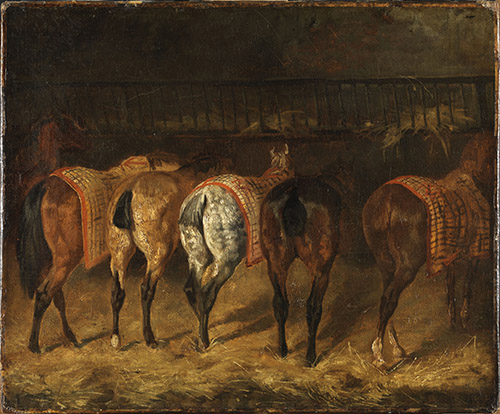 Théodore Géricault, Cinq chevaux vus par la croupe dans une écurie, 1811-1812, Paris, musée du Louvre. © GrandPalaisRmn (musée du Louvre) / Philippe Fuzeau.
