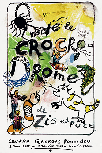 Jean Tinguely, Le Crocodrome de Zig et Puce. © Centre Pompidou, 1977. Illustration : Jean Tinguely. © Adagp, Paris, 2024 et Niki de Saint Phalle © Niki Charitable Art Foundation/Adagp, Paris, 2024.