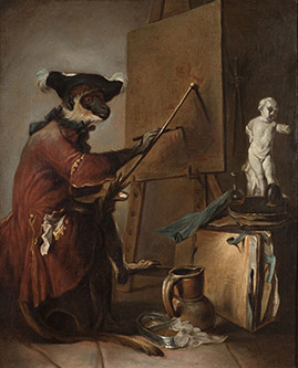Jean-Baptiste Siméon Chardin, Le Singe peintre, Vers 1740. Huile sur toile, 99 x 59,5 cm. Musée du Louvre, Département des Peintures. © Musée du Louvre, Dist. GrandPalaisRmn / Angèle Dequier.