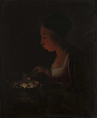 Georges de La Tour, La Fillette au brasero, Années 1640, huile sur toile, 76 x 55 cm, Louvre Abu Dhabi. © Department of Culture and Tourism – Abu Dhabi / Photo Ismail Noor - Seeing Things.