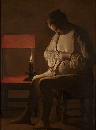 Georges de La Tour, La Femme à la puce, vers 1632-1635, huile sur toile, 123,3 x 89 cm, Nancy, Musée lorrain – Palais des ducs de Lorraine. © Palais des ducs de Lorraine - Musée Lorrain, Nancy / photo. Thomas Clot.