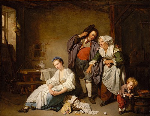 Jean-Baptiste Greuze, Les OEufs cassés, 1756. Huile sur toile, 73 × 94 cm. New York, The Metropolitan Museum of Art. © GrandPalaisRmn (The Metropolitan Museum of Art) / Photo Malcom Varon.