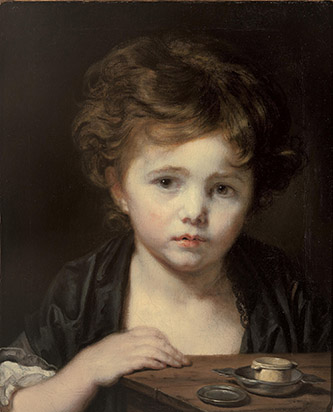 Jean-Baptiste Greuze, Portrait d’Anne-Geneviève (dite Caroline) Greuze, 1766. Huile sur toile, 41 x 33 cm. Collection particulière. © Collection particulière.