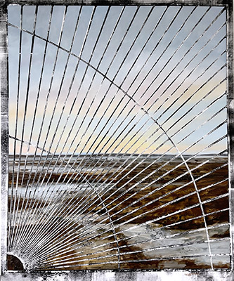 Eva Nielsen, Doline (Alluvions), 2023. Oil, ink, acrylic on silkscreen on canvas 230 x 190 cm (90 1/2 x 74 3/4 in.) (NIELS27513) Courtesy de l’artiste et de la Galerie Peter Kilchmann.