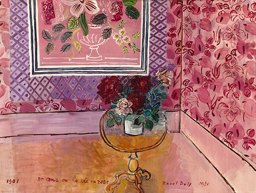 Raoul Dufy (1877-1953), 30 ans ou la Vie en rose, 1931. Huile sur toile, 98 x 128 cm. Paris, MusĂ©e dâArt Moderne de la Ville de Paris, don Mathilde Amos, 1955. © Paris MusĂ©es / MusĂ©e dâArt Moderne de la Ville de Paris.