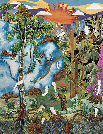 Florentine et Alexandre Lamarche-Ovize, Les ours : Fables (ours), 2025, techniques mixtes sur papier, 100x70cm. ©Lamarche-Ovize, ADAGP, Paris, 2025.
