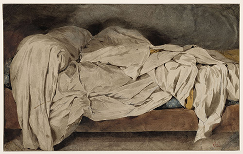 Eugène Delacroix (1798-1863), Le lit défait , Vers 1824. Graphite et aquarelle sur papier, 18,3 x 29,8 cm. Paris, musée national Eugene-Delacroix. © GrandPalaisRmn (musée d'Orsay) / Rachel Prat.