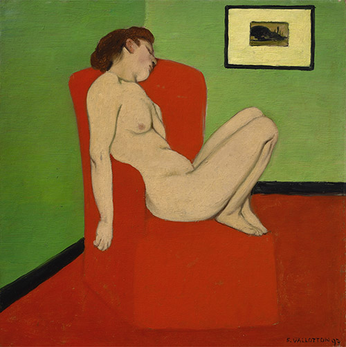 Félix Vallomon (1865-1925), Femme nue assise dans un fauteuil, 1897. Huile sur carton marouflé sur contre-plaqué, 28 x 27,5 cm. Grenoble, musée de Grenoble. © Musée de Grenoble - J.L Lacroix.