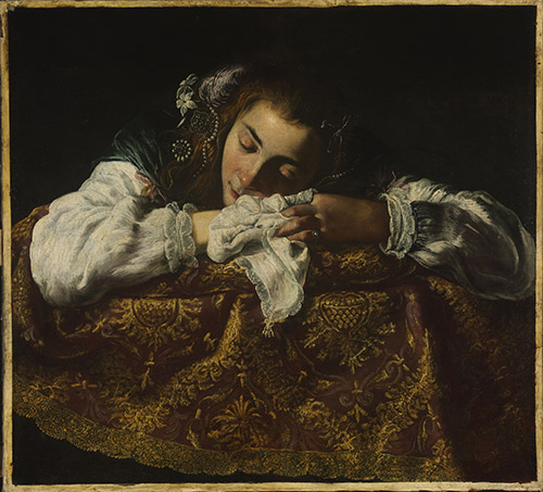 Anonyme, Jeune fille endormie, vers 1615-1620. Huile sur toile, 67,5 x 74 cm. Budapest, Szépművészeti Muézeum / Museum of Fine Art. © Szépművészeti Muézeum/Museum of Fine Arts, Budapest.
