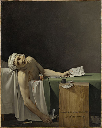 Jacques-Louis David (atelier de), Marat assassiné, 13 juillet 1793, 1793-1794. Huile sur toile, H. 162,5 ; L. 130 cm. Paris, musée du Louvre. © GrandPalaisRmn (musée du Louvre) / Mathieu Rabeau.