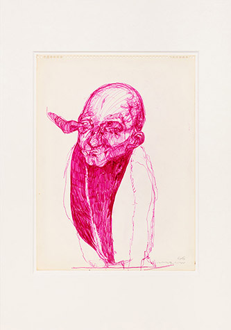 MARWAN, Sans titre, 1966. Stylo-bille rouge sur papier - 32,4 x 23,9 cm. Courtesy of the estate of the Artist and Sfeir-Semler Gallery Beirut/ Hamburg / Adagp, Paris 2025. photo: Edward Greiner