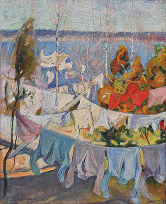 Pekka Halonen, Le Linge séchant, 1910. Huile sur toile, 41 x 30. Heslinki, collection particulière. © Photo Harri Silander.