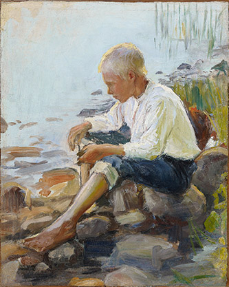 Pekka Halonen, Jeune garçon sur le rivage, 1891-1893. Huile sur toile, 45 × 36,5 cm. Helsinki, Ateneum Art Museum. (en dépot au palais présidentiel). © Finnish National Gallery / Hannu Pakarinen.