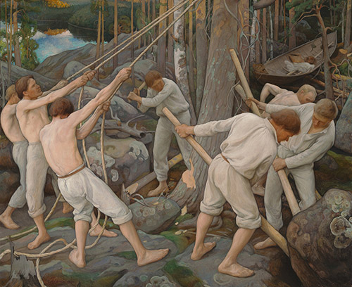 Pekka Halonen, Pionniers en Carélie, 1900. Huile sur toile, 200 × 237 cm. Helsinki, Ateneum Art Museum. © Finnish National Gallery / Aleks Talve.