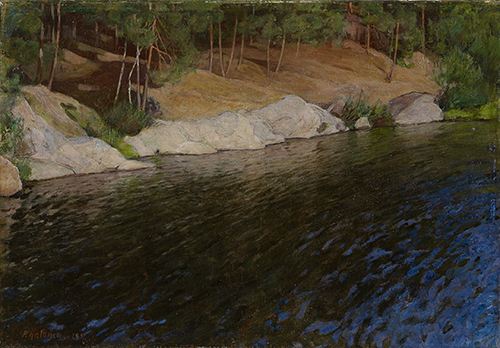 Pekka Halonen, Au bord de la rivière, 1897. Huile sur toile, 39 × 57 cm. Helsinki, Ateneum Art Museum. © Finnish National Gallery / Aleks Talve.
