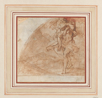 Annibale Carracci. Étude pour les àgures d’Amphinomus et de son père dans « Les Frères de Catane ». Prêté par Sa Majesté le Roi de la Royal Collection. © Royal Collection Enterprises Limited 2025 | Royal Collection Trust.