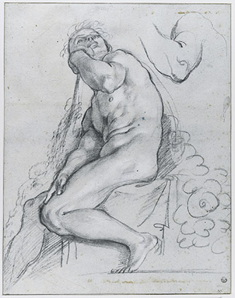 Annibale Carracci. Étude pour l’ignudo à droite du médaillon d’« Apollon et Marsyas ». Paris, musée du Louvre, département des Arts graphiques. © Musée du Louvre, dist. GrandPalaisRmn / Suzanne Nagy.