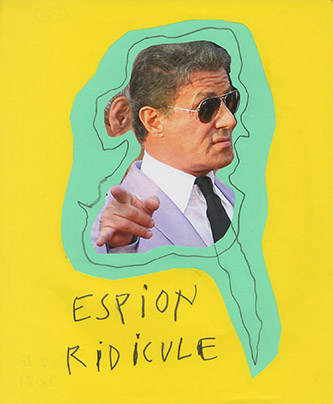 Arnaud Labelle-Rojoux, Espion ridicule, 22.12.2021. Collage et crayon graphite sur papier 37 × 30 cm. Courtesy galerie Loevenbruck, Paris. N° Inv : ALR230101.57. © ADAGP, Paris.
