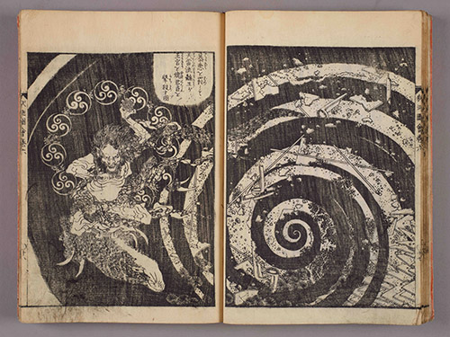 Yamada Isaisô (auteur), Hokusai (dessinateur), Vie du Bouddha historique, 1845, Bibliothèque du musée des arts décoratifs. © Musée Guimet, Paris (distr. GrandPalaisRmn) / photo Thierry Ollivier.