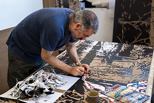 Nicolas Daubanes, Struthof, 4 x 11 mètres, 2025. Dessin en cours de production. Vues d’atelier, Villa Médicis. © A. Francin.