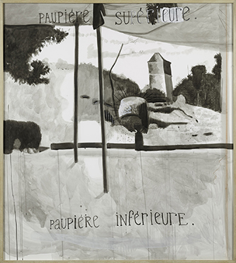 Jean Michel Alberola, La Vision de Robert Walser (paupière supérieure, paupière inférieure), 2005. Encre, gouache et craie sur papier, 156 x 140 cm. Donation de la Collection Florence et Daniel Guerlain, 2012. Centre Pompidou, Paris. © Adagp, Paris, 2025. Ph © Centre Pompidou, MNAM-CCI/Bertrand Prévost/Dist. GrandPalaisRmn.