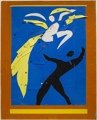 Henri Matisse, Deux danseurs, Projet pour le rideau de scène du ballet « Rouge et noir », [1937 - 1938]. Papiers gouachés, découpés et punaisés, et mine graphite sur carton collé sur châssis 80,2 x 64,5 cm. Dation Pierre Matisse, 1991. Centre Pompidou, Paris. Ph © Centre Pompidou, MNAM-CCI/Philippe Migeat/Dist. GrandPalaisRmn.