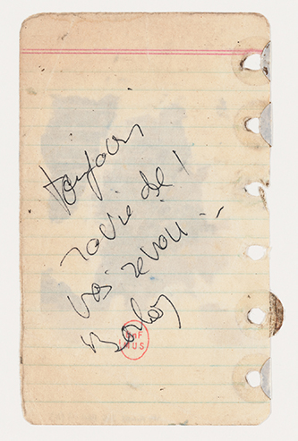 Autographe de Barbara :  "Toujours ravie de vous revoir". Dpt de la Musique, BnF - Crédit : BnF.