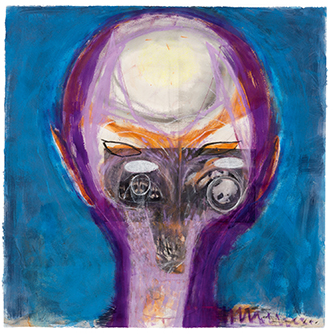 Huma Bhabha, Untitled, 2023. Encre, acrylique, pastel et collage sur papier, 132,1 × 132,1 cm. © Huma Bhabha / Courtesy de l›artiste et David Zwirner.
