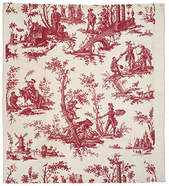 Les Facéties de Don Quichotte — Manufacture Oberkampf d’après Jean-Baptiste Huet (1745-1811) Jouy-en-Josas, vers 1785. Coton imprimé. © Les Arts Décoratifs / Christophe Dellière.
