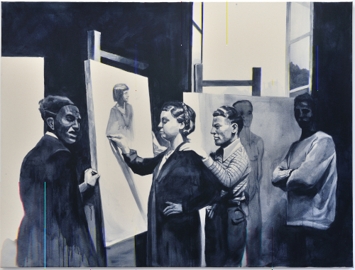 Giulia Andreani, Le cours de dessin, 2015. Acrylique sur toile, 150 x 200 cm. Collection particulière. © Giulia Andreani, ADAGP, Paris 2015. Courtoisie de l’artiste et Galerie Max Hetzler Berlin | Paris | London | Marfa. Photo: Rebecca Fanuele.