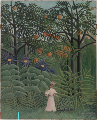 Henri Rousseau (1844-1910), Femme se promenant dans une forêt exotique, vers 1910. Huile sur toile , 100 x 81 cm. Philadelphie, The Barnes Foundation. Photo © 2026 The Barnes Foundation.