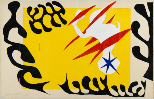 Henri Matisse, Le Cauchemar de l’éléphant blanc, fin octobre – début novembre 1943. Planche originale de l’album Jazz, Paris, Tériade, 1947. Papiers gouachés, découpés et collés sur papier marouflé sur toile 43,9 x 66,7 cm Paris, Centre Pompidou, Musée national d’art moderne Dation, 1985 Inv. AM 1985-315 (4). Photo © Centre Pompidou, MNAM-CCI, Dist. GrandPalaisRmn / image Centre Pompidou, MNAM-CC / Philippe Migeat, Christian Bahier.