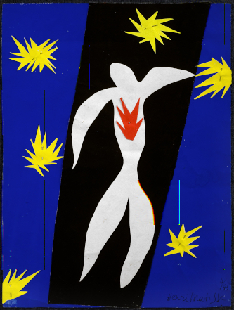 Henri Matisse, La Chute d'Icare, 1943. Papiers gouachés, découpés et épinglés, 36 x 26,5 cm. Collection privée. Courtesy Galerie de l'Institut.