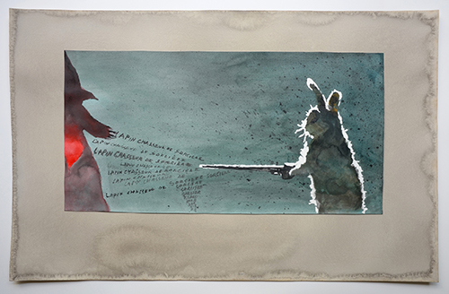 Annette Messager, Lapin chasseur, 2020. Acrylique sur papier. II, 4 55 × 86,5 cm. Photo : ©M. Domage. © Annette Messager / ADAGP, Paris, 2026.