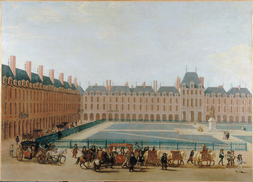 Anonyme, La place Royale (actuelle place des Vosges), vers 1665. Huile sur toile. Paris, Musée Carnavalet – Histoire de Paris. CCØ Paris Musées / Musée Carnavalet – Histoire de Paris.