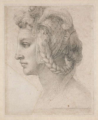 Michel-Ange. Tête de femme idéale de profil à gauche, vers 1525-1528. Pierre noire. Londres, British Museum. © Trustees of the British Museum.