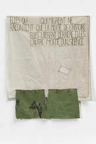 Cathryn Boch, Sans titre, 2023. Voile de bateau, toile enduite, image impression vinyle, couture machine, couture main, 115 x 140 cm. Collection Fondation Villa Datris. © Cathryn Boch, Adagp, Paris 2026. Photo © Jean-Christophe Lett.