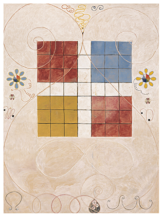 Hilma af Klint, Les Dix plus grands, n° 10 (Vieillesse), 1907, tempera sur papier marouflé sur toile, 320 x 237 cm, HaK111. By courtesy of the Hilma af Klint Foundation / photo The Moderna Museet, Stockholm.
