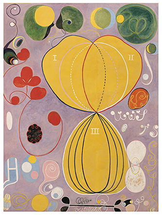 Hilma af Klint, Les Dix plus grands, n° 7 (Âge adulte), 1907, tempera sur papier marouflé sur toile, 315 x 235 cm, HaK108. By courtesy of the Hilma af Klint Foundation / photo The Moderna Museet, Stockholm.