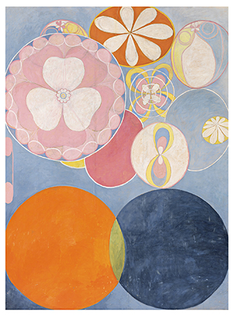 Hilma af Klint, Les Dix plus grands, n° 2 (Enfance), 1907, tempera sur papier contrecollé sur toile, 315 x 234 cm, HaK103. By courtesy of the Hilma af Klint Foundation / photo The Moderna Museet, Stockholm.