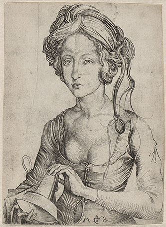 https://francefineart.com_Martin Schongauer, Une Vierge folle en buste. Vers 1470-1475. Gravure au burin. H. 14,8; L. 10,7 cm. Paris, musée du Louvre, département des Arts graphiques, collection Edmond de Rothschild. © GrandPalaisRmn (musée du Louvre) / Tony Querrec.