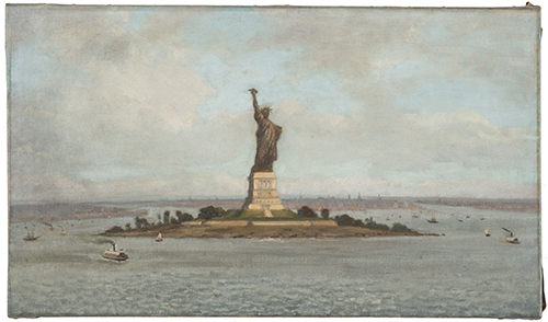 https://francefineart.com/ Auguste Bartholdi (1834-1904), Vue anticipée de la Statue de la Liberté, vers 1882-1883. Huile sur toile, H. 33 ; L. 56 cm. Colmar, musée Bartholdi, 2002.0.110. Donation de Jeanne Émilie Bartholdi, 1907. Photo © Musée Bartholdi / C. Kempf.