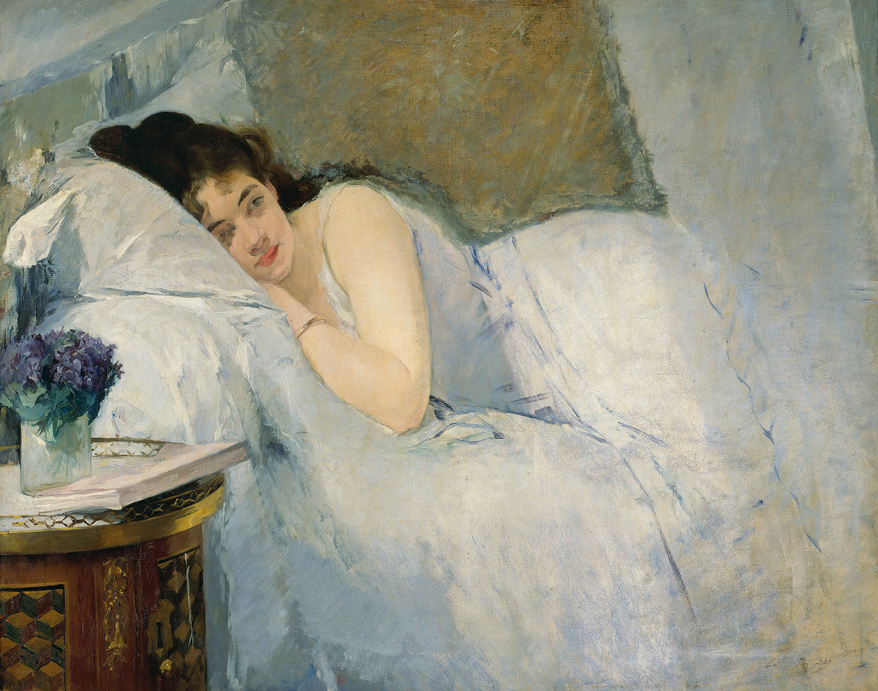 Eva Gonzalès, Le Réveil, 1877. Huile sur toile, 81,1 x 100,1 cm. Kunsthalle Bremen – Der Kunstverein in Bremen, Foto : Lars Lohrisch, Public Domain Mark 1.0.