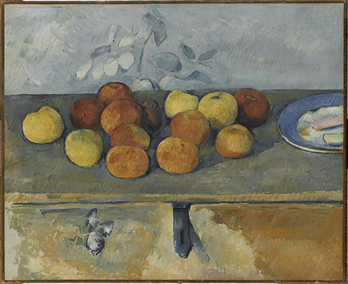 https://francefineart.com/  Paul Cezanne, Pommes et biscuits, 1880. Huile sur toile, 45 x 55 cm. Musée de l’Orangerie, Paris. © photo GrandPalaisRmn (musée de l’Orangerie) / Franck Raux.