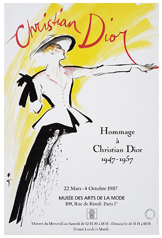 https://francefineart.com/ René Gruau, Affiche de l’exposition « Hommage à Christian Dior. 1947-1957 » au musée des Arts décoratifs 1987. Offset © Les Arts Décoratifs.