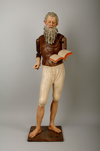 https://francefineart.com/  Benito Silveira, polychromie de Gregorio Casal, Saint Antoine abbé, Avant 1761. Bois polychromé. H. 170 ; l. 65 ; Pr. 60 cm. Valladolid, Museo Nacional de Escultura. © Museo Nacional de Escultura, Valladolid.